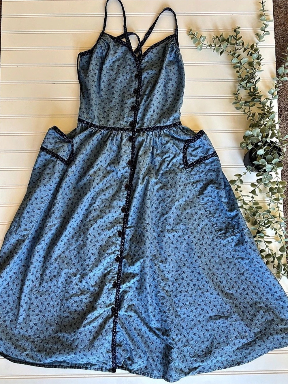Gunne Sax Floral Midi Dress in Blue Size 9